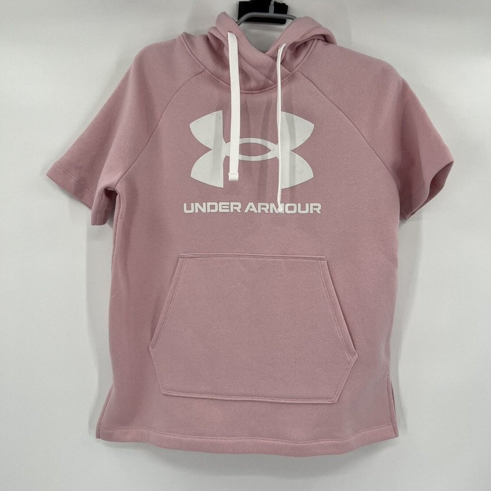 Under Armour Women's Pink UA Rival Fleece Short Sleeve Hoodie Sweatshirt sz XS